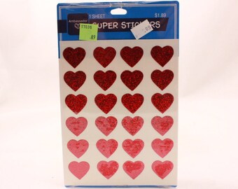 Vintage Hallmark Glitter and Reflective Heart Stickers. 1 Package. 1 Sheet per Package