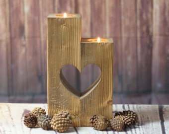 Reclaimed Wood Candle Holder, Rustic Tealight Holder, Rustic Decor, Wooden Tealight Holder, Rustic Home Decor, Heart Candle, Sweetheart, Mom