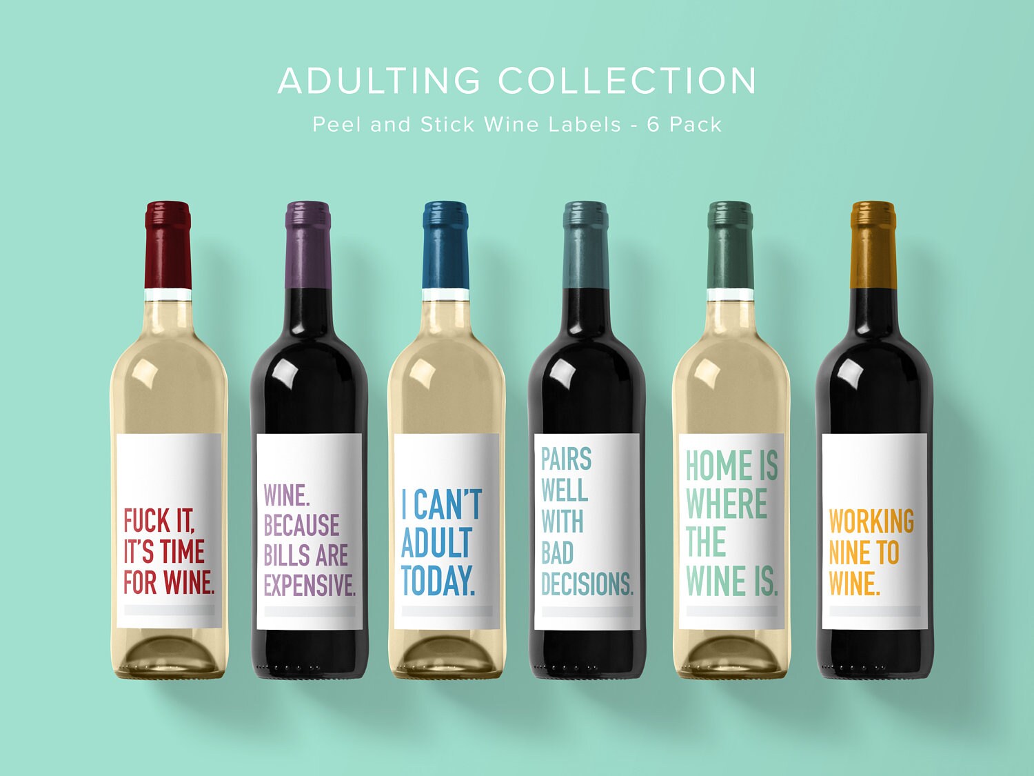 adulting wine label collection wine label 6 pack funny