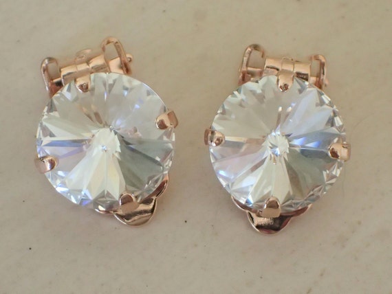 Swarovski Crystal Clip On Earrings, Rose Gold
