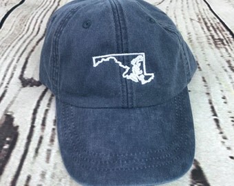 Maryland hat, State of Maryland baseball hat, Maryland baseball cap, Pigment dyed hat, Maryland hat, State hat, Gameday hat, State outline