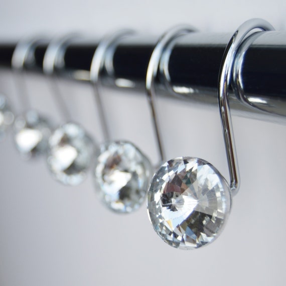 Shower Curtain Hooks Rings Clear Highest Quality 1" Glass Crystal
