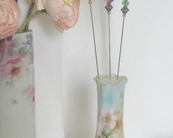 3 Hand Crafted Victorian Style Hatpins, Vintage Porcelain Hatpin Holder, Shabby Chic, Vintage
