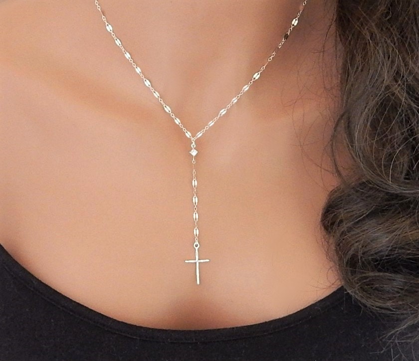 Cross Necklace Lariat Cross Necklace Gold or by SimpleAndLayered