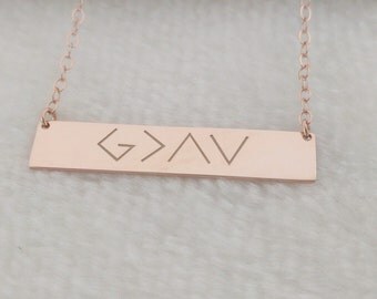 God is Greater Necklace,God is Greater Than The Highs And Lows Necklace,Rose Gold Christian Necklace,Christian Verser Bar Necklace