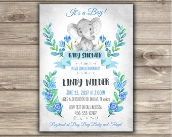 Elephant Baby Shower Invitations Baby Boy NV0234
