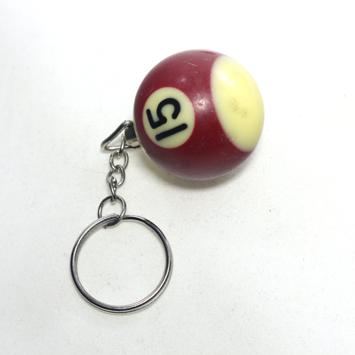 Vintage Billiard Ball Key Chain Number 15 Claret Red Color