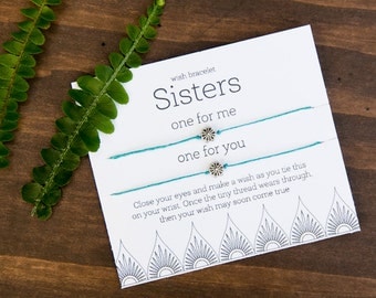 Sisters Wish Bracelet, Friendship Bracelet, set of two bracelets, Make a Wish, Gift for Sister, Gift Topper, Girl Present, Sister bracelet