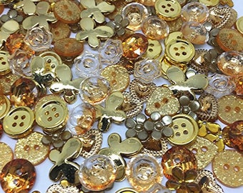 150 x GOLD Random Button and Flatback Mix Collection Card Craft Embellishments