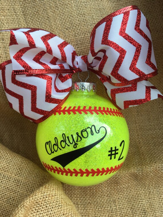 Personalized Large Neon Glitter Softball by CottageSerendipity