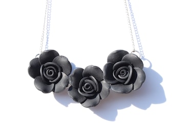 black rose necklace set black flower necklace black rose earrings summer jewellery rose necklace flower earrings gardeners gift mothers day