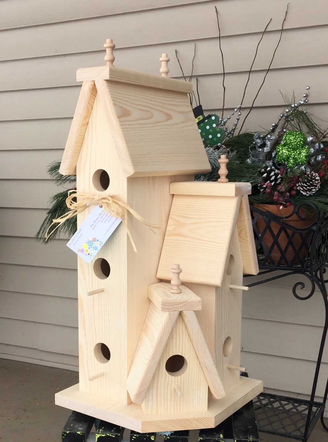 Large Unfinished Solid Pine Wood Outdoor Birdhouse Condo Bird