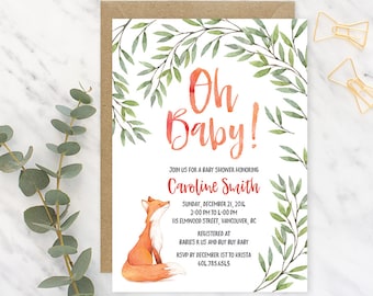 Fox Baby Shower Invitation, Woodland Baby Shower Invitation, Printable Baby Shower Invitation Gender Neutral, Fox Baby Shower Invitation FBS