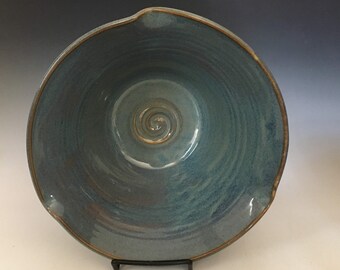 Pottery Blue Bowl, Stoneware Serving Bowl, Ceramic Fruit Bowl, Handmade Salad Bowl.