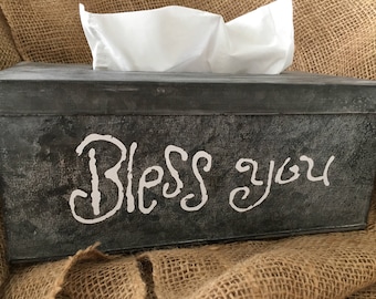 Farmhouse Metal Tissue Box Cover-Kleenex Box-Bathroom Decor-Bathroom-Home Decor-Farmhouse Decor-Tissue Box Cover-Bless You