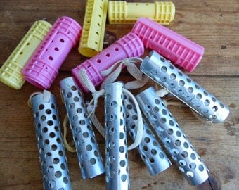 Vintage metal Rollers Hair Curlers / Rollers Curlers with Covers 1960s / Retro Beauty/ Pin Hair Rollers metal perm rods / Tip Top perm rods