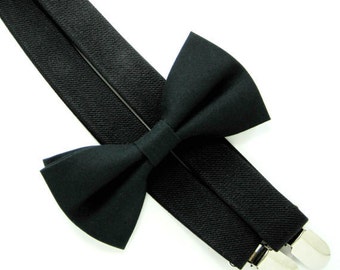 Bow Tie and Suspenders -Solid Black Bow Tie and Black Suspender set -Bow Tie and Suspender Set for Baby,Toddler and Boys