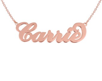 SALE 14K Solid Rose Gold Nameplate Carrie Style name - Personalized "Carrie" Name Necklace any name necklace 14k gold nameplate
