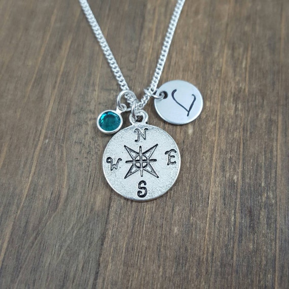 Personalized Compass Necklace Hand stamped Monogram Compass