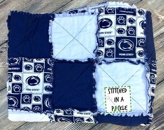READY TO SHIP Penn State Rag Quilt Blanket, Penn State throw, penn state blanket, penn state decor
