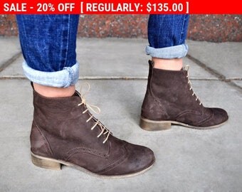 SALE Armada Womens Fall Boots Lace-up Leather Boots