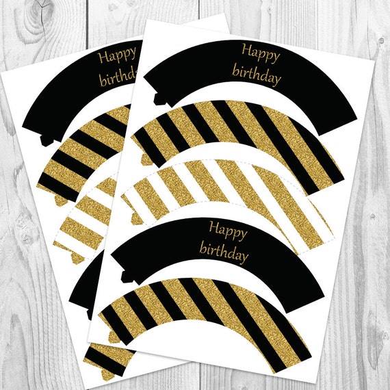 Black and gold glamour cupcake wrappers gold party party