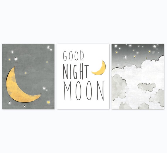 Moon Nursery Art Stars and Moon Kids Room Neutral Nursery