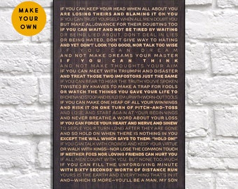 Wedding gift Custom Poetry print Wood sign Wedding vows Wedding song lyric Gift Wedding anniversary gift Kipling IF Poem Panel effect art