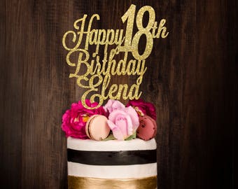 Gold cake topper, happy birthday cake topper, custom cake topper.