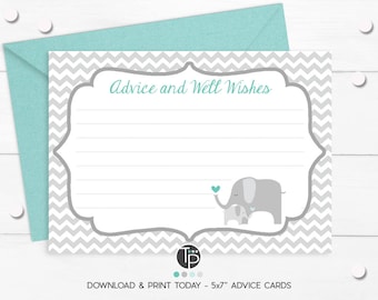 ELEPHANT ADVICE CARD, Instant Download Advice to Mom Card, Elephant Baby Shower, Baby Shower Advice Cards, Elephant Advice Card, Baby Shower