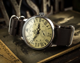 RARE Masonic watch Vintage Soviet men's watch called "VICTORY"( Pobeda),lovely rare dial, comes with high quality new leather band!