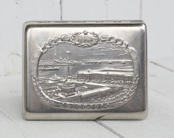 Vintage Soviet Cigarette Case LENINGRAD Old Cigarette holder Business Card holder Antique Russian Cigarette box Silver tone case box