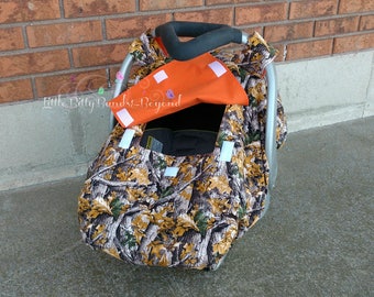 Spring/Summer/Fall, Fitted car seat canopy, Realtree camo, Car seat cover