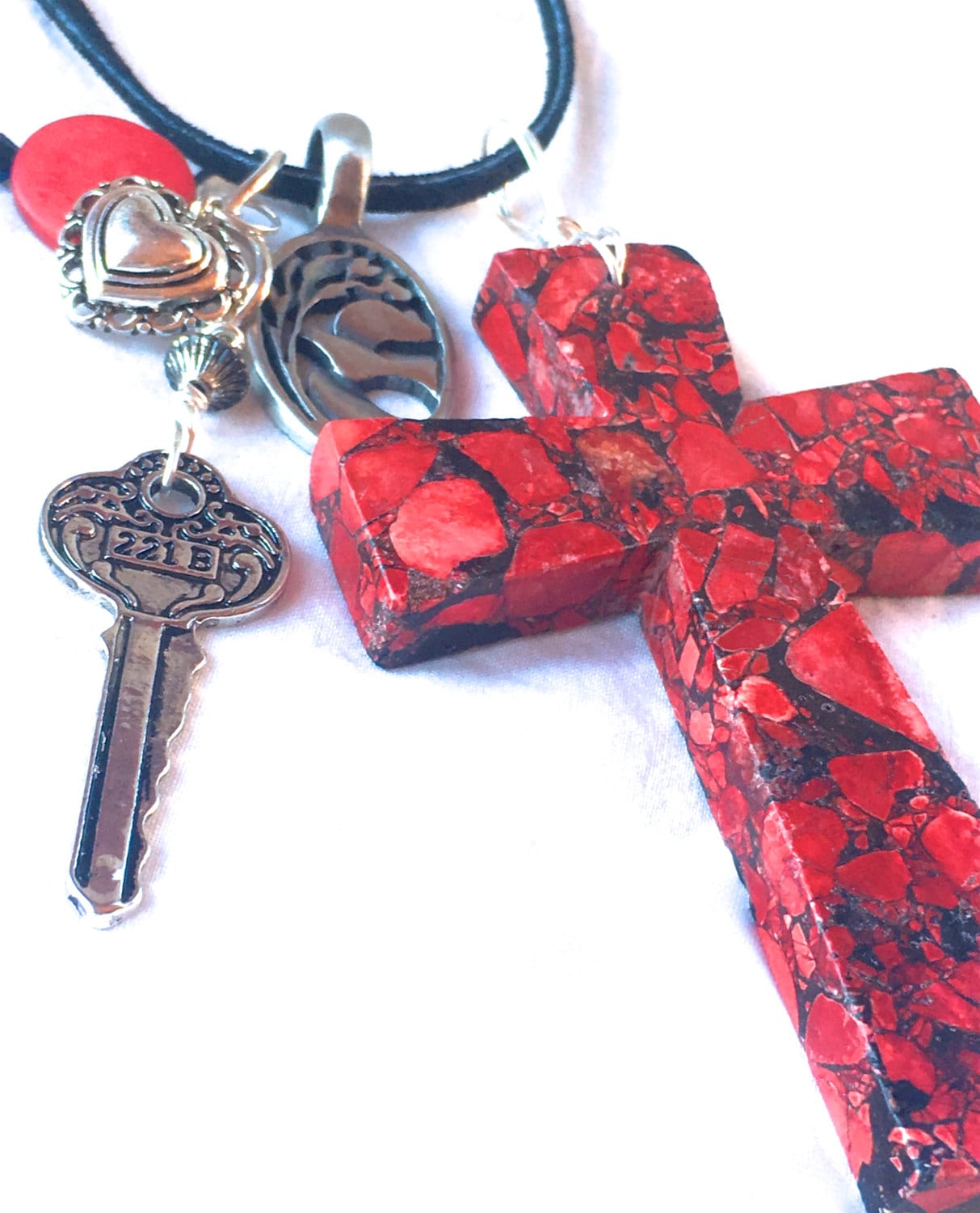 Large Red Cross Necklace mix and match jewelry religious