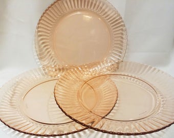 Three Pink Glass 10 inch Dinner Plates by Forte Crisa Made in Mexico