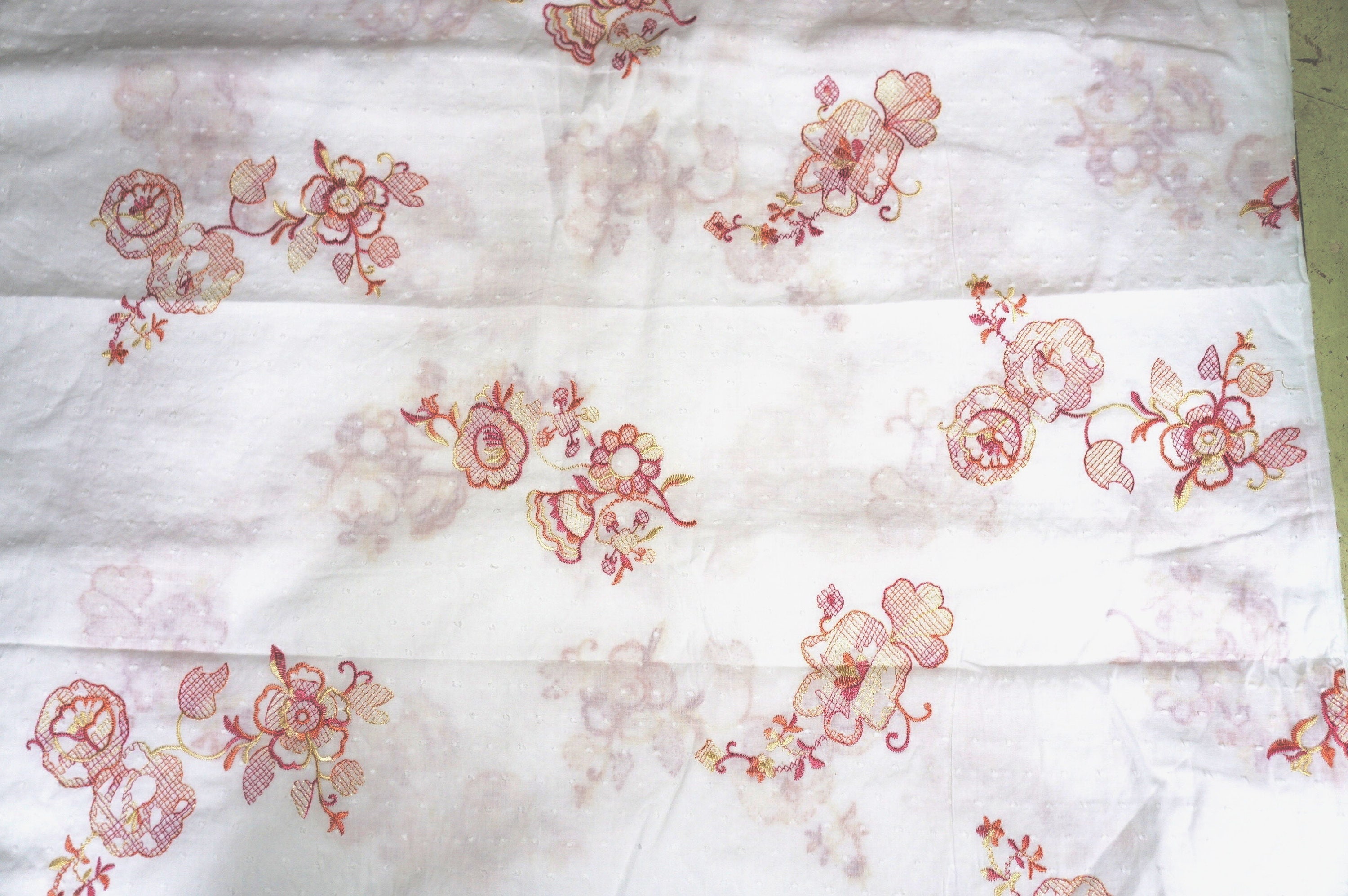 Floral Embroidered Cotton Dotted Swiss Fabric Voile By the