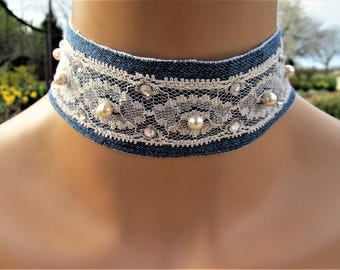 Ivory,White,Silver,Wedding,Wedding Choker,Victorian,Victorian Choker,Country,Country Choker,Choker,Ivory Lace,Beads,Rhinestones