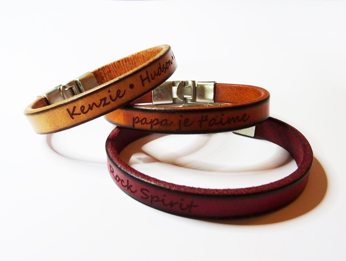 Men gift personalized engraved leather bracelet customized