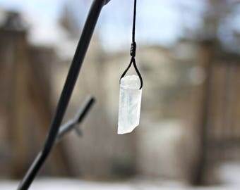 Men's Rough Cut White Crystal Necklace / Men's Crystal Necklace / Men's Cord Necklace