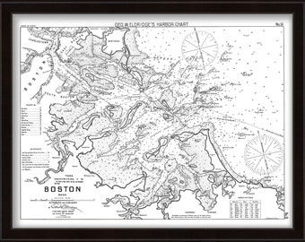 0487-Boston Harbor 36" x 27"- Nautical Chart by George W. Eldridge 1908