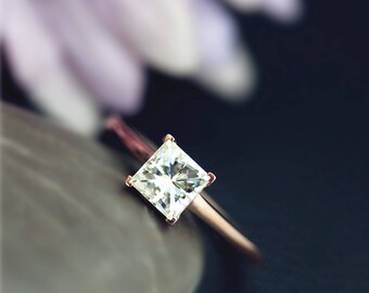 Princess Cut 1ctw CC moissanite Engagement Ring Brilliant Moissanite Wedding Ring Solid 14K Rose Gold Ring Bridal Ring Anniversary Ring