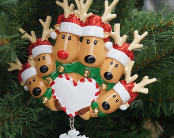 Personalised Christmas decoration, reindeer family of 2,3,4,5 or 6 decoration,family decoration, large family decoration,personalised family
