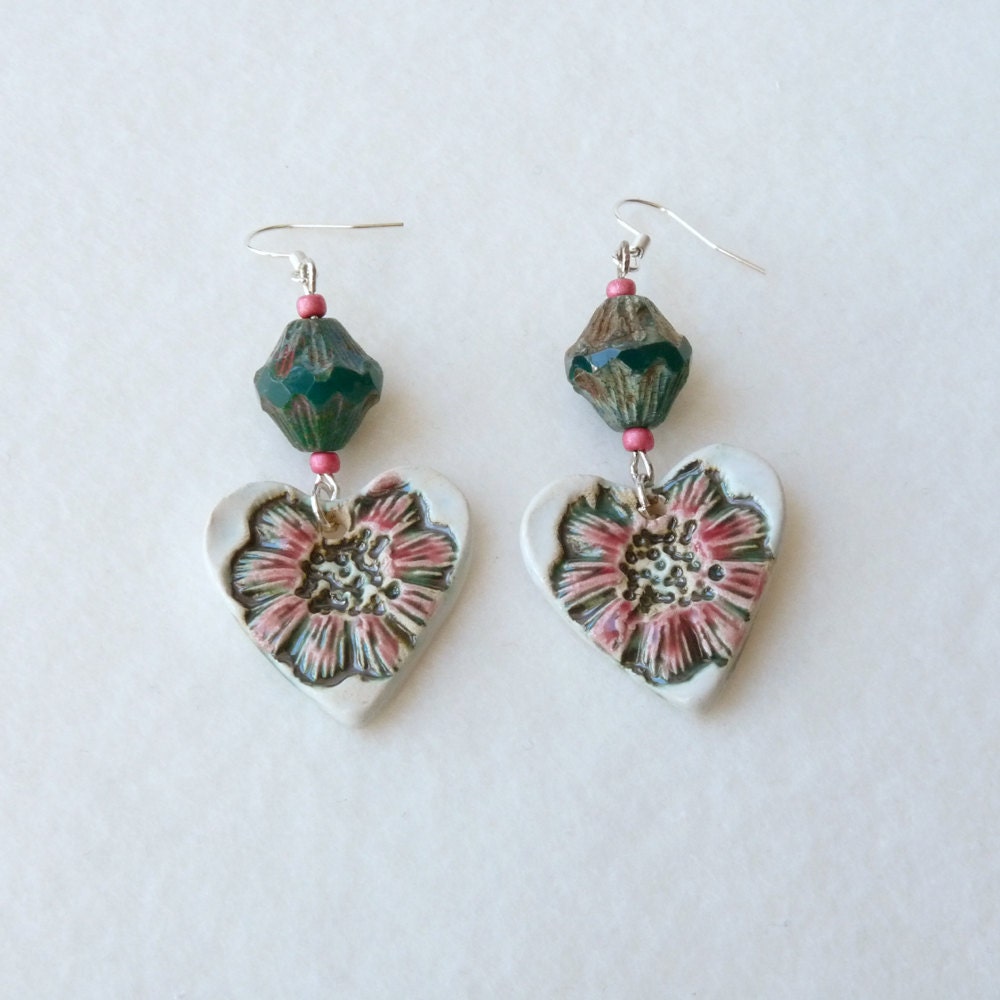 Heart Earrings Flower Earrings Ceramic Earrings Valentines
