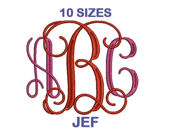 Interlocking Vine Monogram Embroidery Font Set 10 Sizes