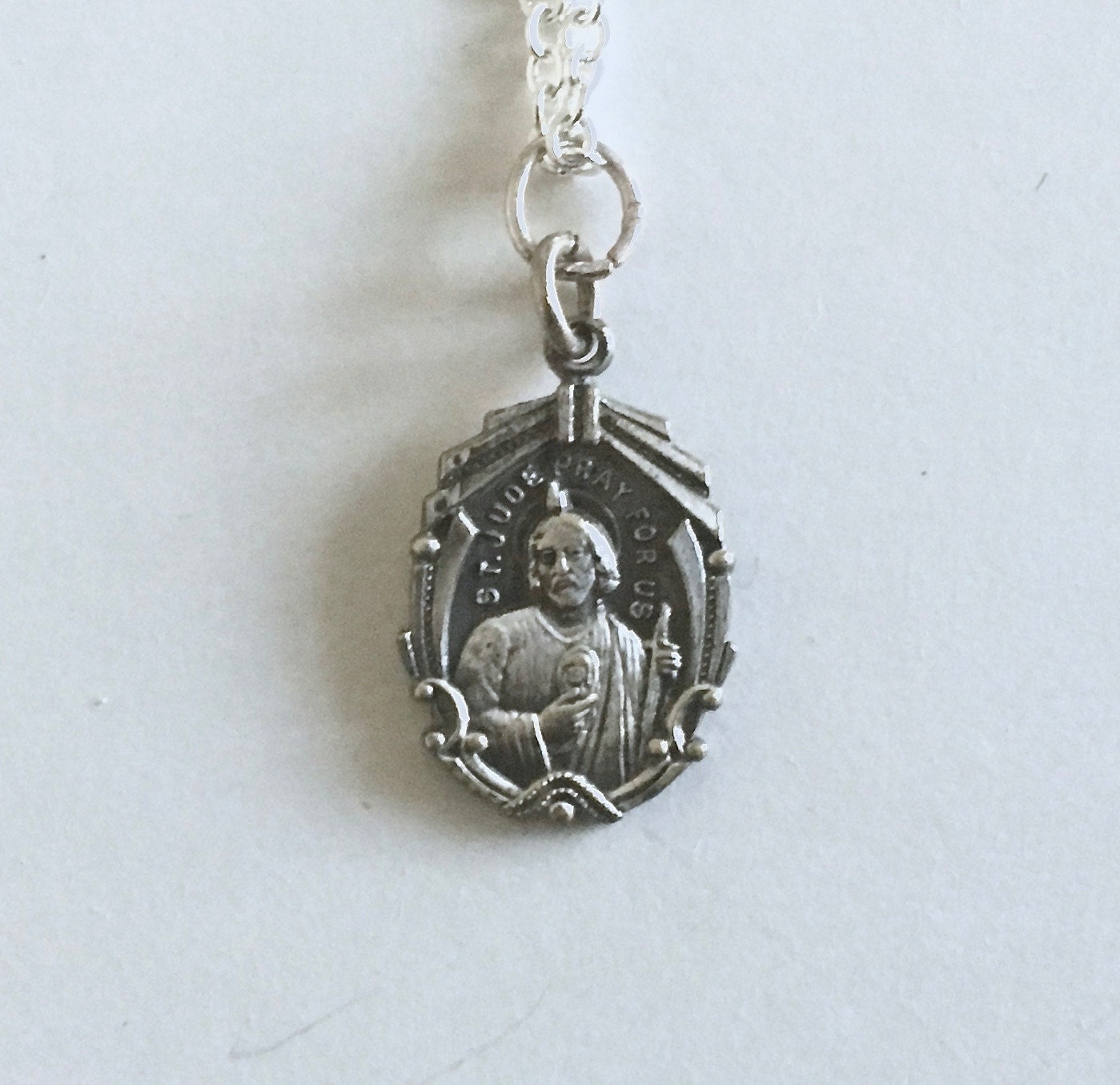 Vintage St Jude Necklace Religious Necklace Medal Art Deco