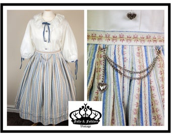 70s Folkloric Dirndl Skirt in Springtime Pastel Florals, Size S / M