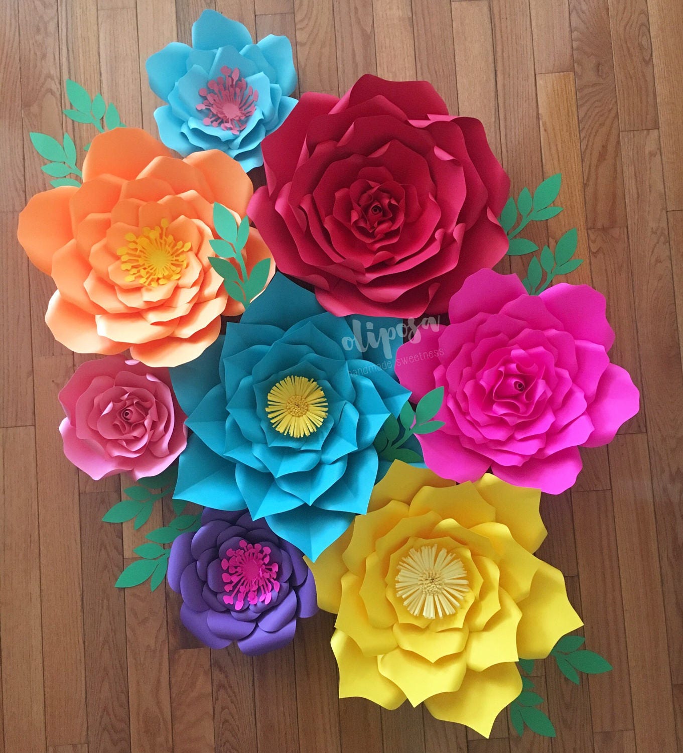 8 pc Giant Paper Flowers Fiesta Theme Frida Kahlo Mexican