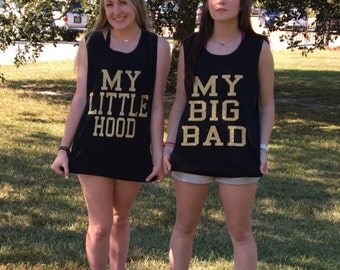 My Big Bad My Little Hood Shirts Big Little Sorority Ludacris Comfort Color Tank gold glitter