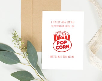 funny birthday card, funny boyfriend birthday card, girlfriend card, popcorn, anniversary card, husband birthday, best friend birthday