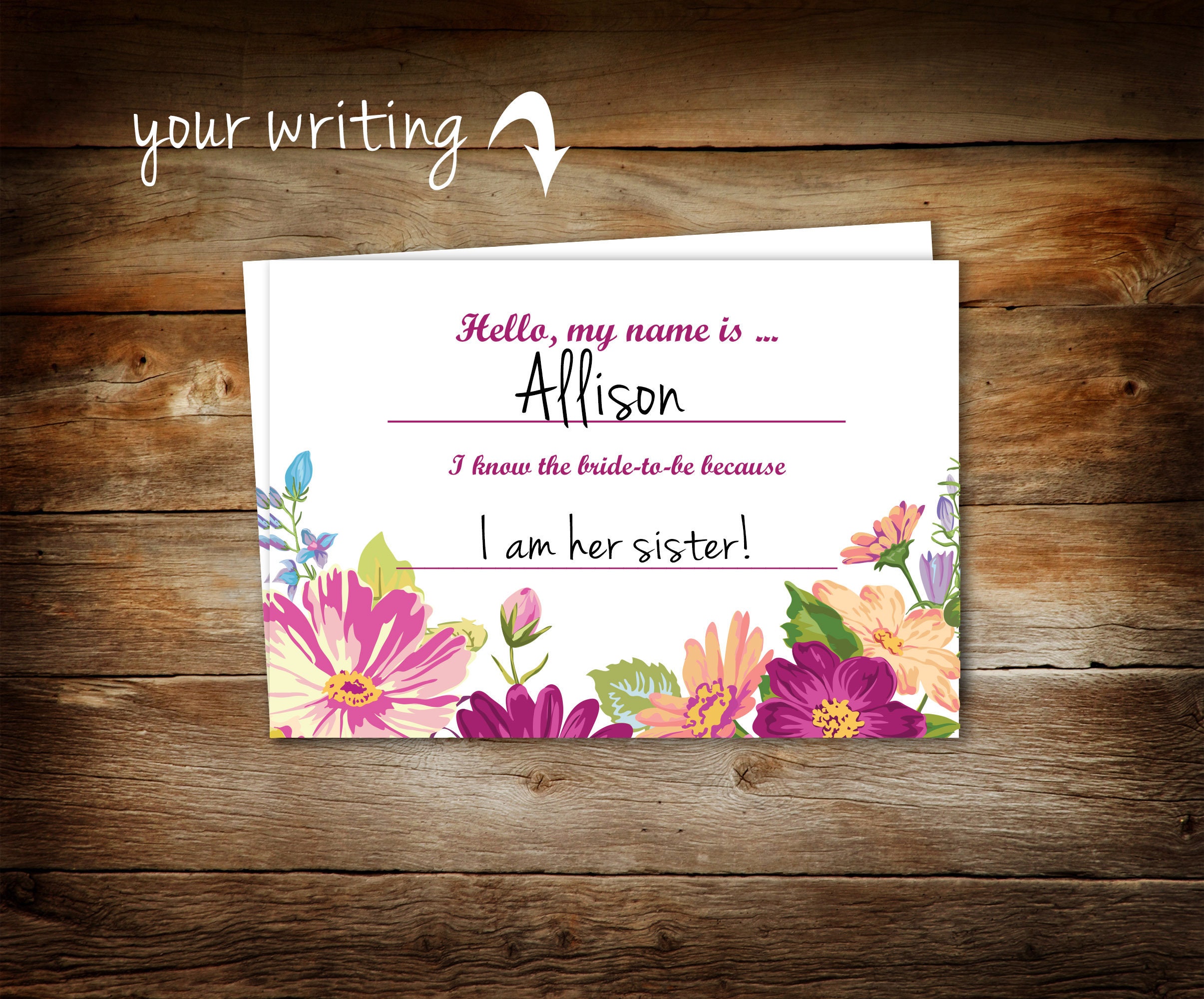 Bridal Shower Name Tags Purple Flower Name Tags I Know the